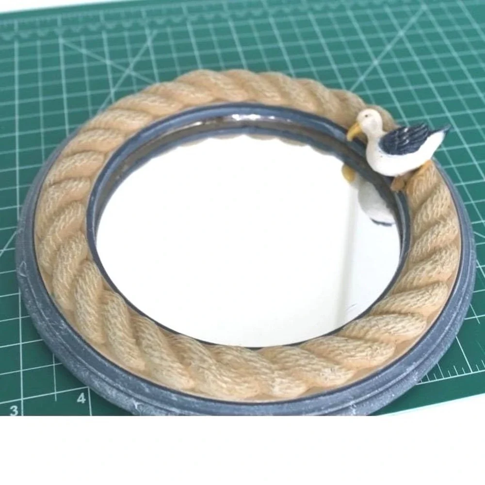 Nautical Rope Round Wall Mirror Seagull Figurine Coastal Beach House Blue‎ 8